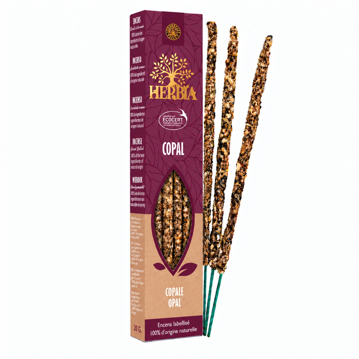 Smudge vonné tyčinky Ecocert Herbia Copal 20g chez Arabesk