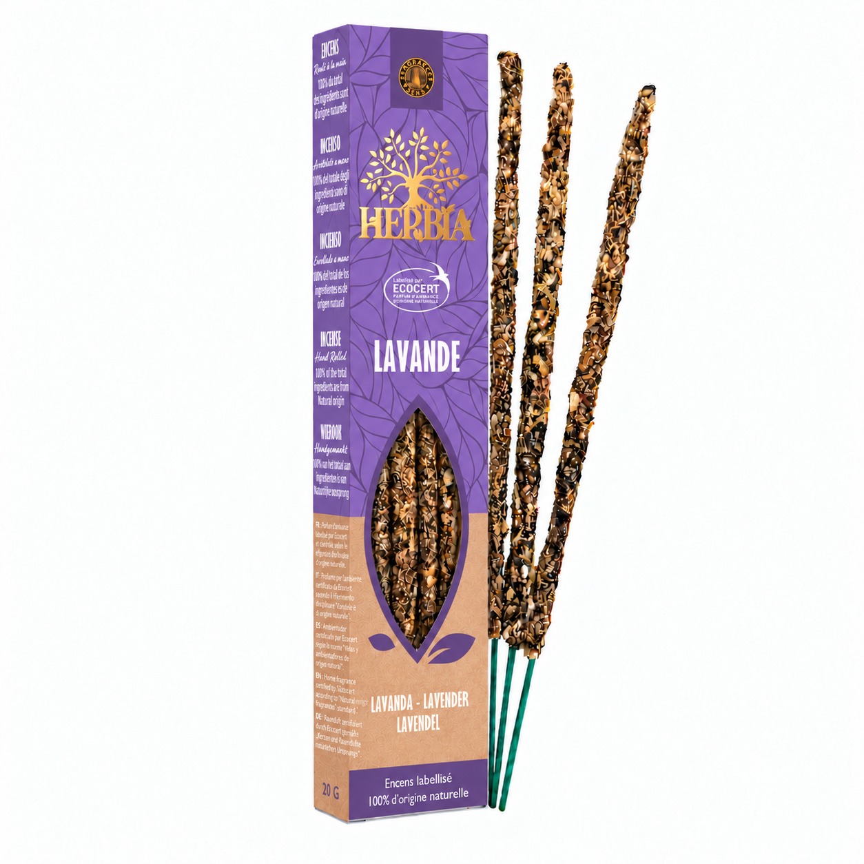Smudge vonné tyčinky Ecocert Herbia Levandule 20g chez Arabesk