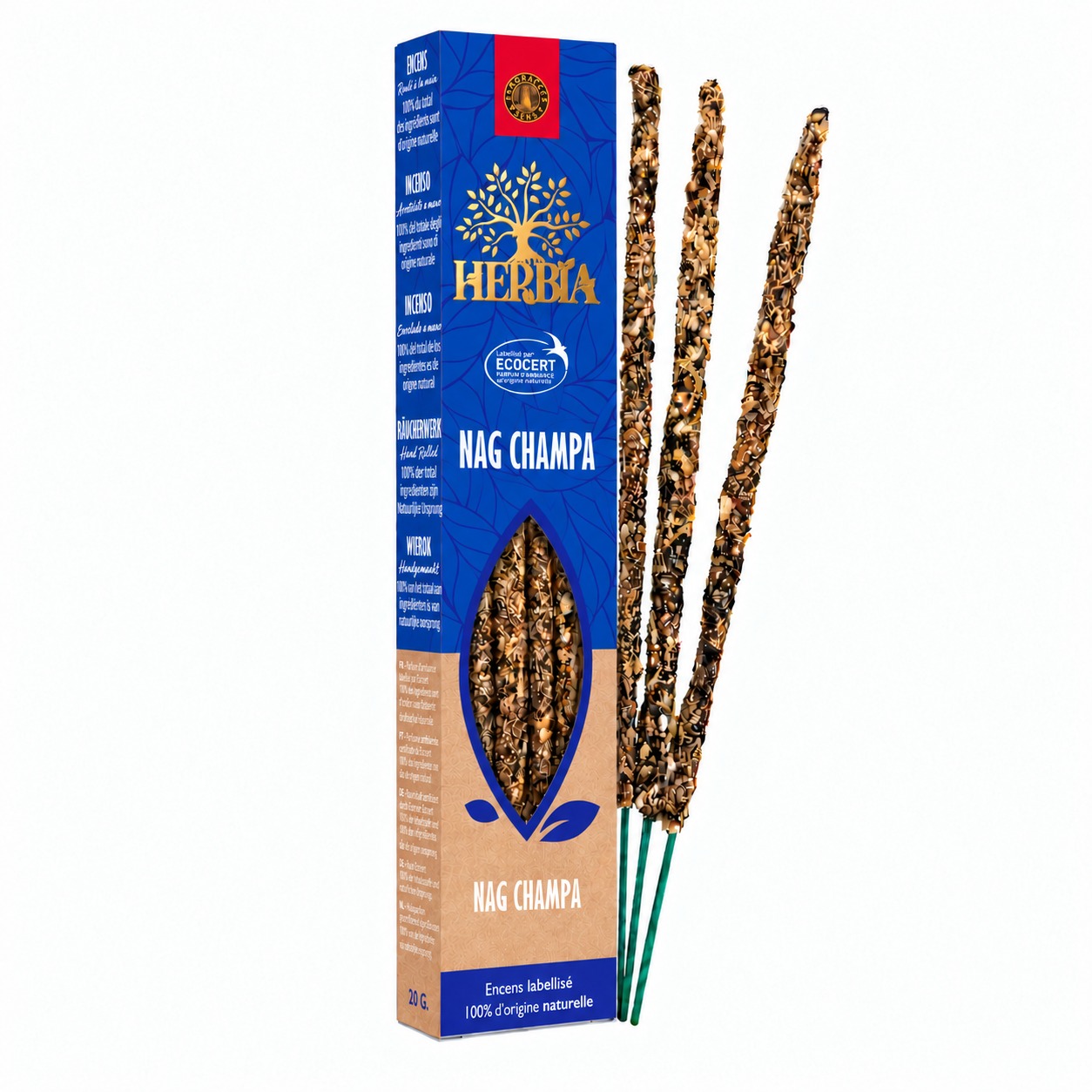 Smudge vonné tyčinky Ecocert Herbia Nag Champa 20g chez Arabesk