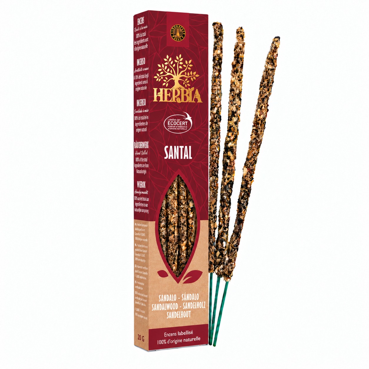 Smudge vonné tyčinky Ecocert Herbia Santal 20g chez Arabesk