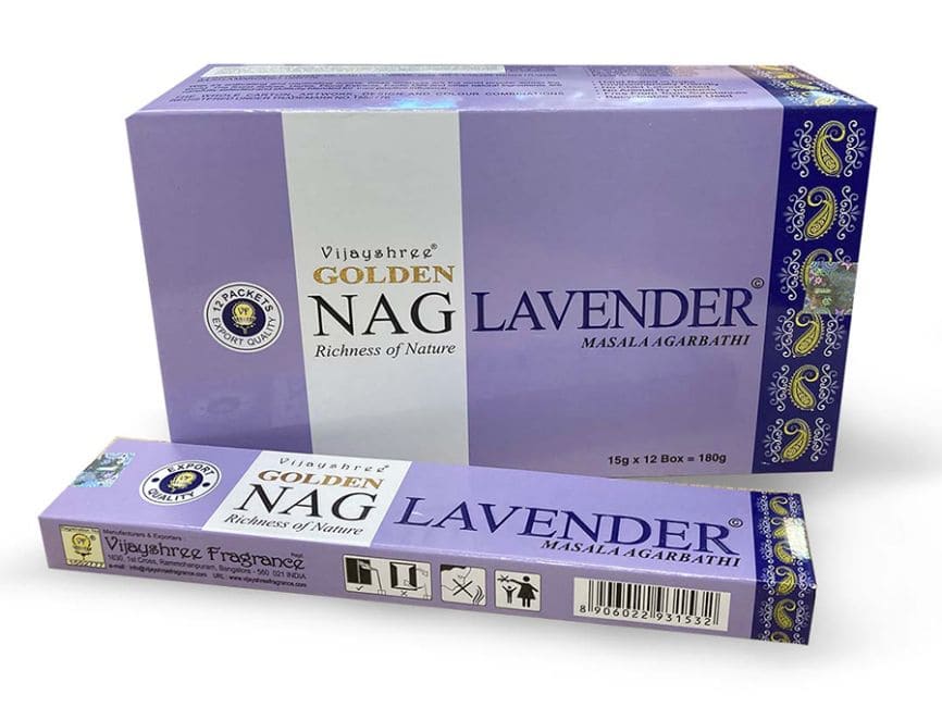 Encens Vijayshree Golden Nag Lavande 15g chez Arabesk