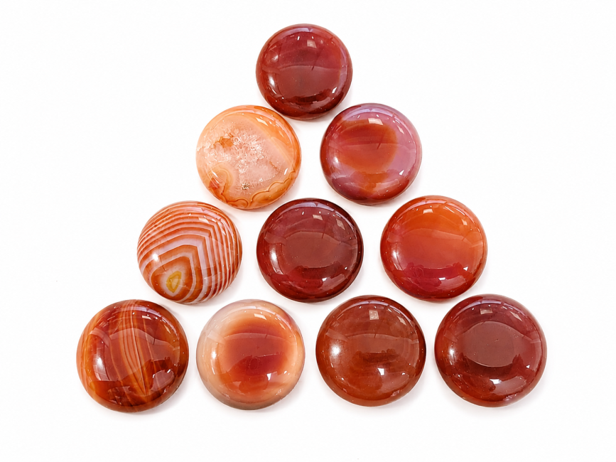 Lot de 10 cabochons ronds en Cornaline A – 25 mm chez Arabesk|cz