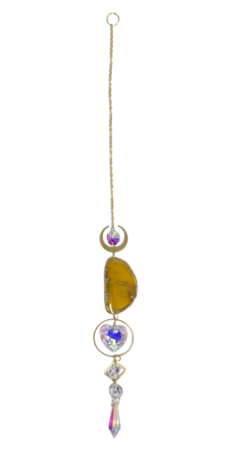 Mobile Attrape Soleil Agate Jaune Lune-Coeur Cristal 41cm chez Arabesk|cz