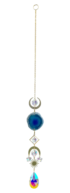 Mobile Attrape Soleil Agate Bleue Soleil-Lune Cristal 41cm chez Arabesk|cz
