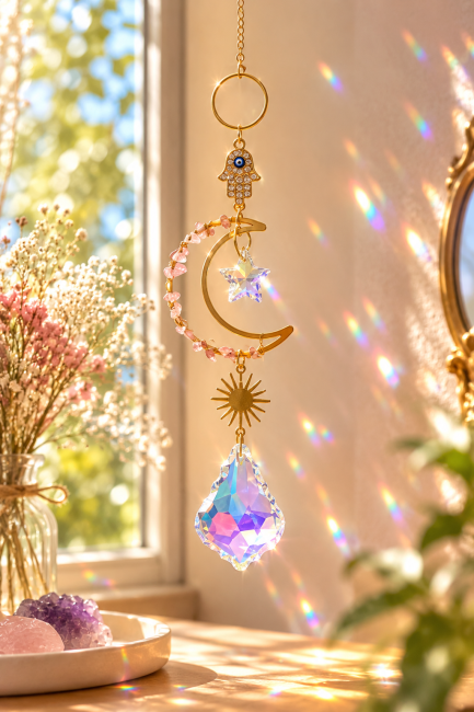 Attrape-soleil Lune en Quartz Rose chez Arabesk|cz