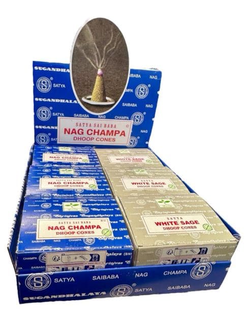 Encens Satya Nag Champa et Sauge Blanche Cones chez Arabesk