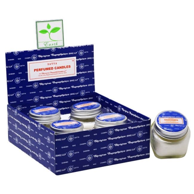 Bougies Satya Nag Champa 30grs en verre chez Arabesk