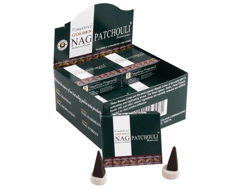 Encens Vijayshree Golden Nag Patchouli en Cônes chez Arabesk