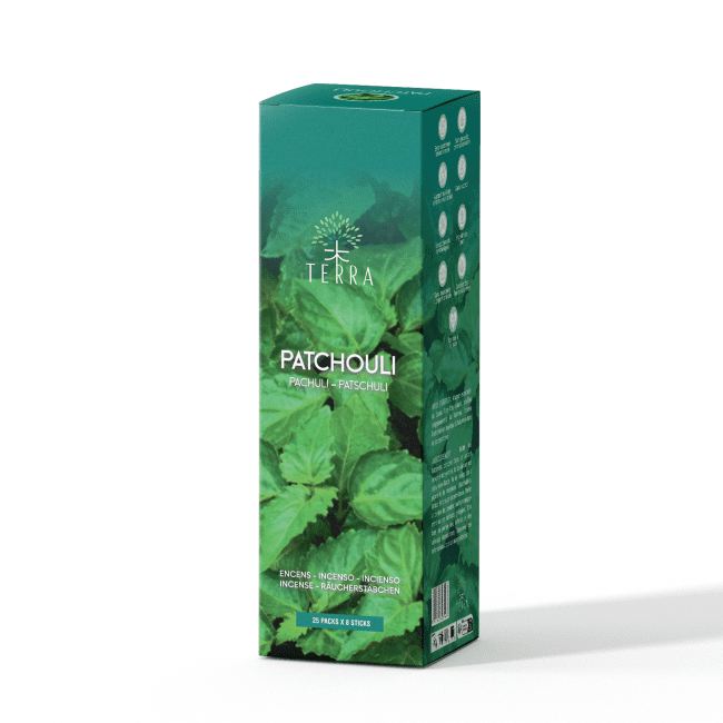Encens TERRA Patchouli sans charbon 12grs chez Arabesk