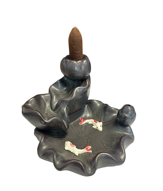 Porte Encens Backflow Céramique Cascade Poissons Koï  8cm chez Arabesk|cz