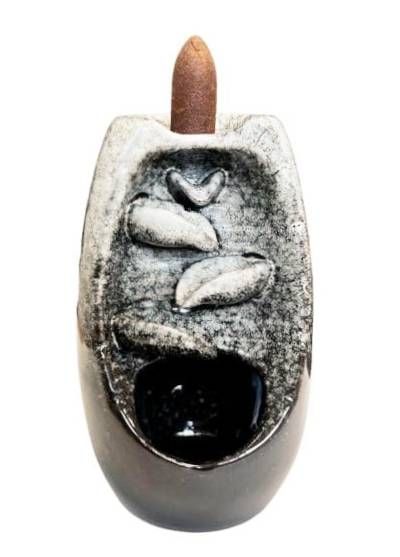 Porte Encens Backflow Céramique Beige Cascade de Feuilles 13cm chez Arabesk|cz