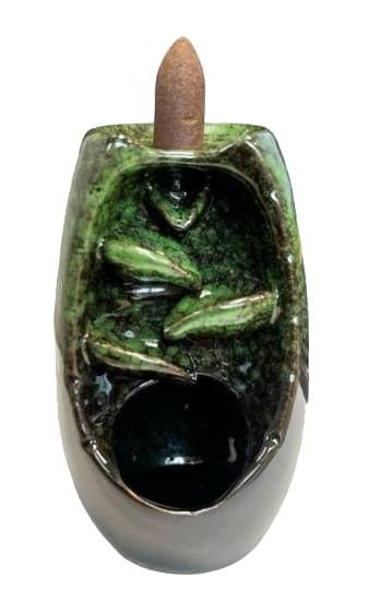 Porte Encens Backflow Céramique Verte Cascade de Feuilles 13cm chez Arabesk|cz