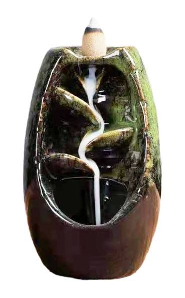 Porte Encens Backflow Céramique Verte Cascade de Feuilles 13cm chez Arabesk
