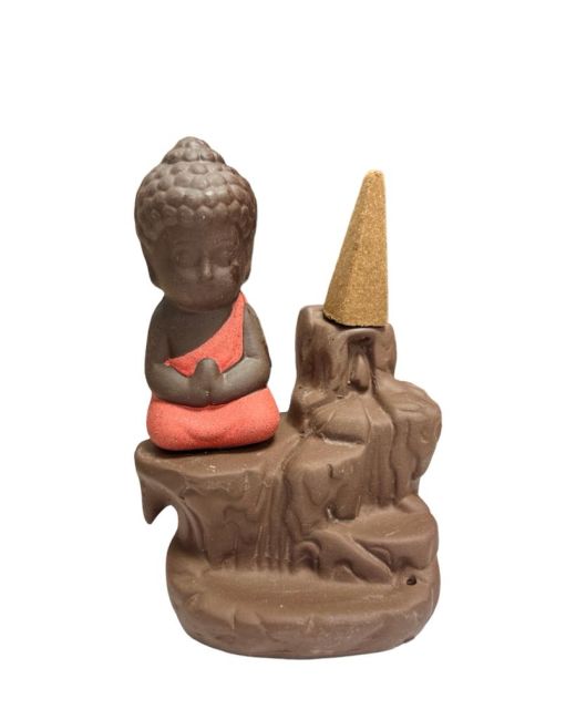 Porte Encens Backflow Céramique Bouddha Rouge 12cm chez Arabesk|cz