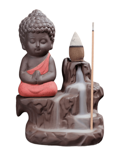 Porte Encens Backflow Céramique Bouddha Rouge 12cm chez Arabesk