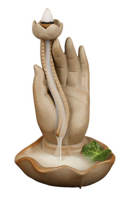 Porte Encens Backflow Céramique Beige Main de Bouddha -Lotus 16cm chez Arabesk