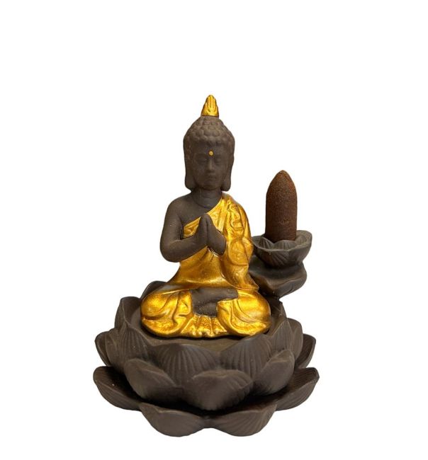 Porte Encens Backflow  Bouddha  Gold - Fleur de Lotus 11cm chez Arabesk