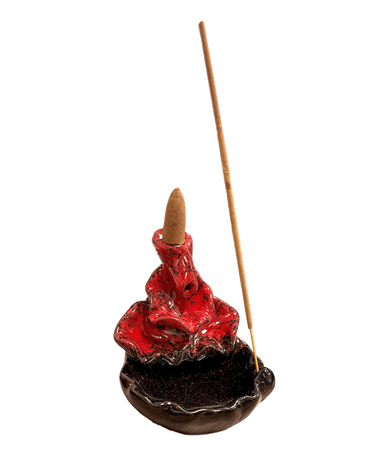 Porte Encens Backflow Céramique Cascade Feuilles de Lotus Rouge 10cm chez Arabesk|cz