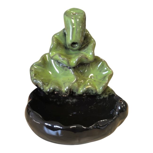 Porte Encens Backflow Céramique Cascade Feuilles de Lotus Vert 10cm chez Arabesk