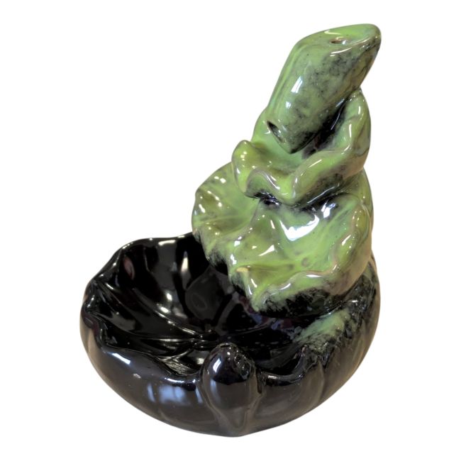 Porte Encens Backflow Céramique Cascade Feuilles de Lotus Vert 10cm chez Arabesk|cz