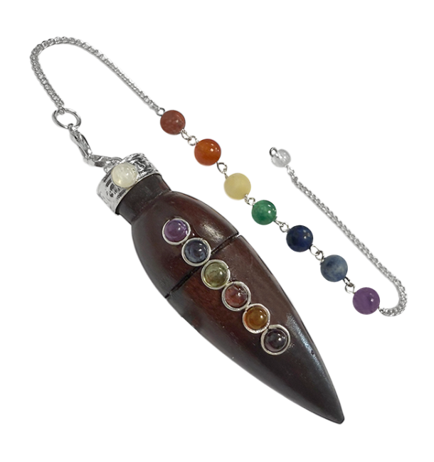Pendule Goutte 7 Chakras en Bois de Rose 6.5cm chez Arabesk