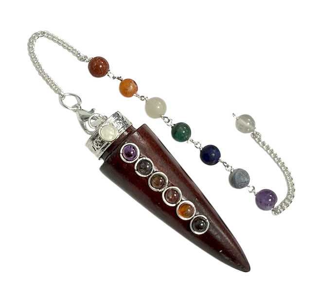 Pendule Cone 7 Chakras en Bois de Rose 6cm chez Arabesk
