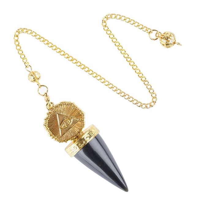 Pendule Divinatoire Obsidienne Noire – Œil de la Providence Doré chez Arabesk