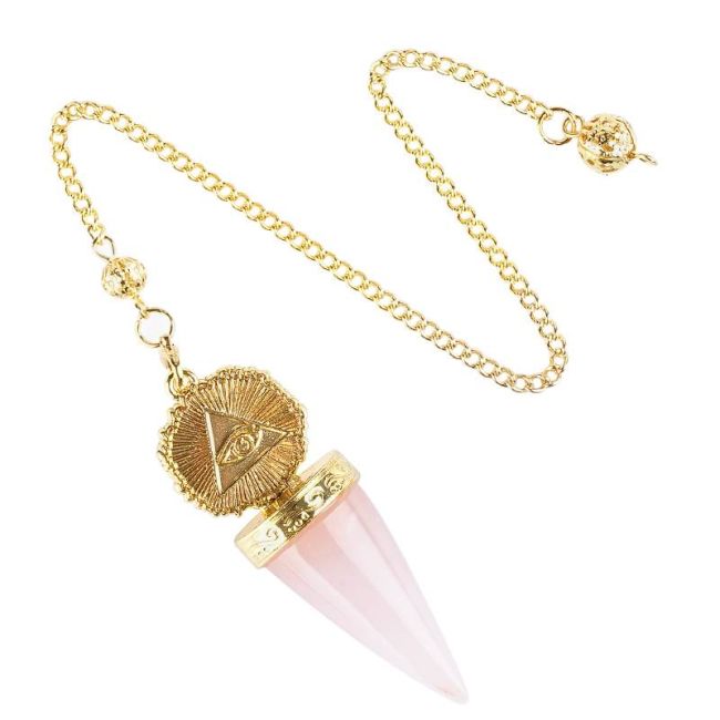 Pendule Divinatoire Quartz Rose – Œil de la Providence Doré chez Arabesk