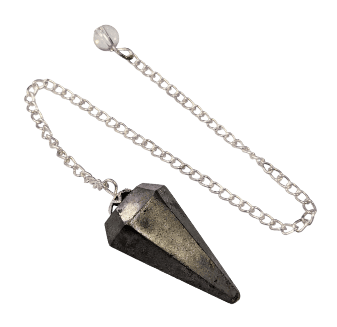 Pendule Pyrite conique 6 faces chez Arabesk