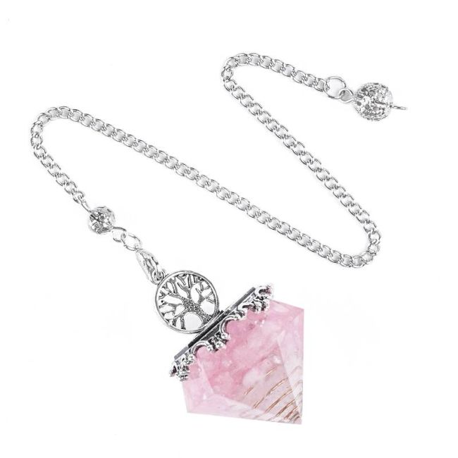 Pendule Orgonite Arbre de Vie Quartz Rose 6 faces chez Arabesk