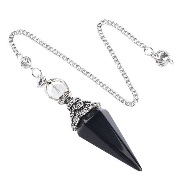 Pendule Obsidienne Noire 6 faces & Métal chez Arabesk