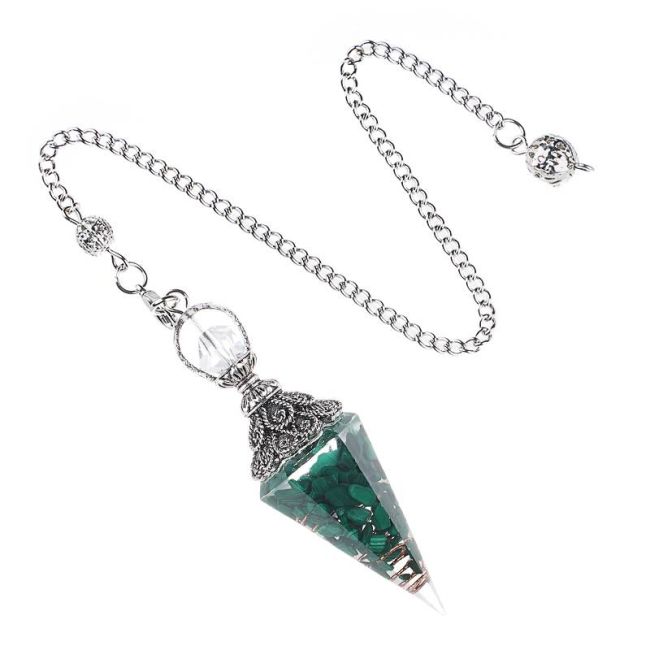 Pendule Orgonite Malachite 6 faces chez Arabesk