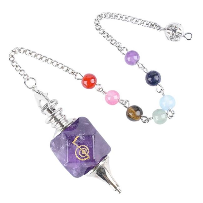 Pendule Hexagolal Améthyste Reiki ChoKu Rei 7 Chakras chez Arabesk