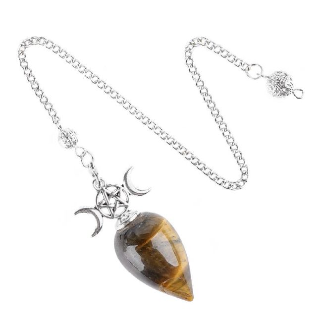 Pendule Divinatoire Pentacle Triple Lune Œil de Tigre chez Arabesk
