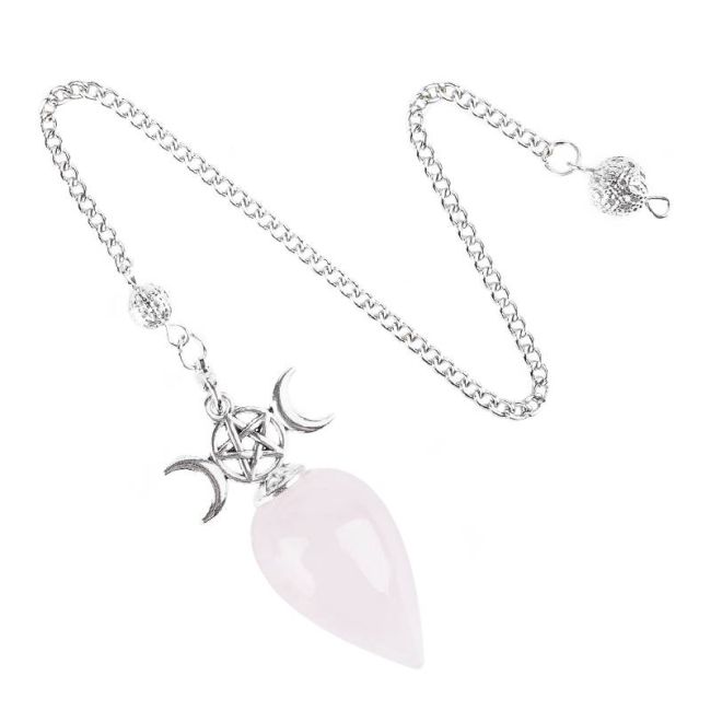 Pendule Divinatoire Pentacle Triple Lune Quartz Rose chez Arabesk