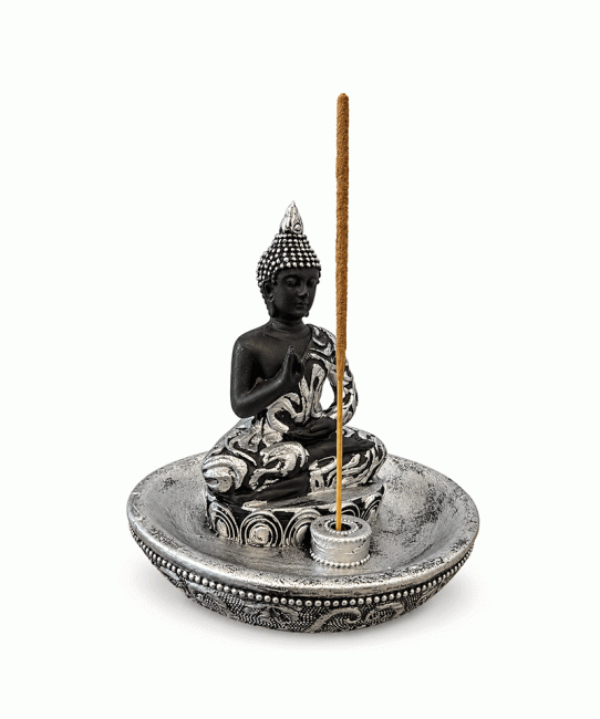 Porte-Encens Bouddha Abhaya Argenté en Résine 10 cm chez Arabesk|cz