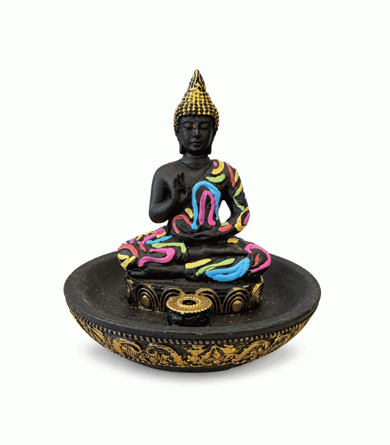 Porte-Encens Bouddha Abhaya Multicolore en Résine 10 cm chez Arabesk