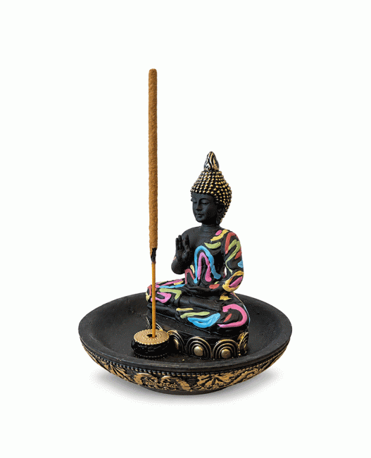 Porte-Encens Bouddha Abhaya Multicolore en Résine 10 cm chez Arabesk|cz