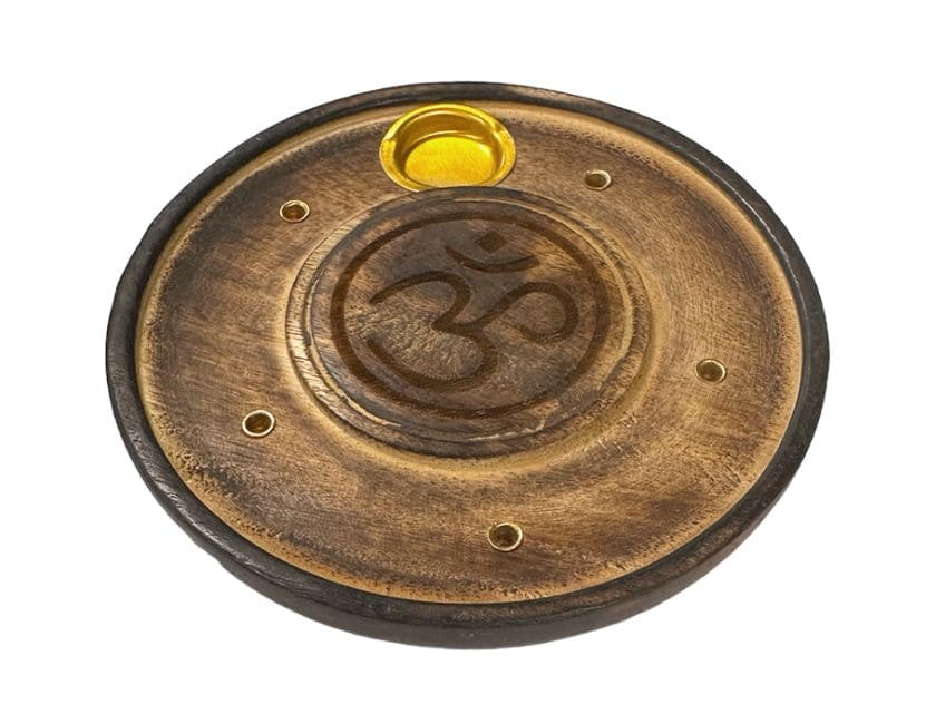 Porte Encens en Bois Rond Ciselé Om 10cm x10 chez Arabesk