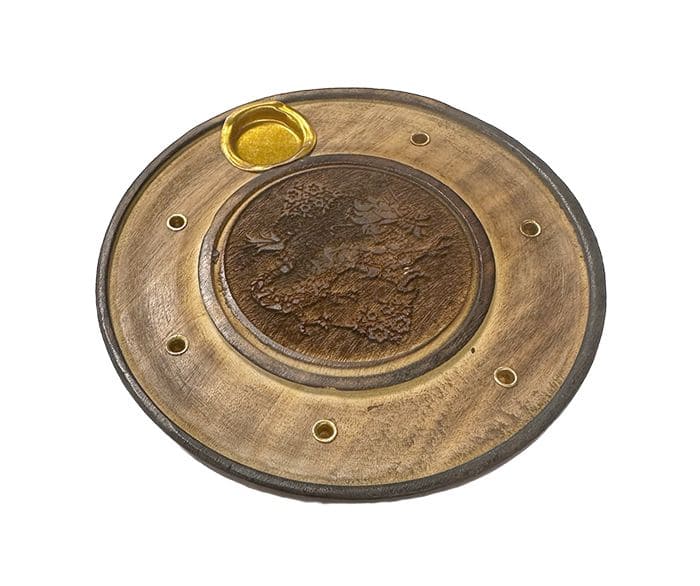 Porte Encens en Bois Rond Ciselé Dragon 10cm x10 chez Arabesk