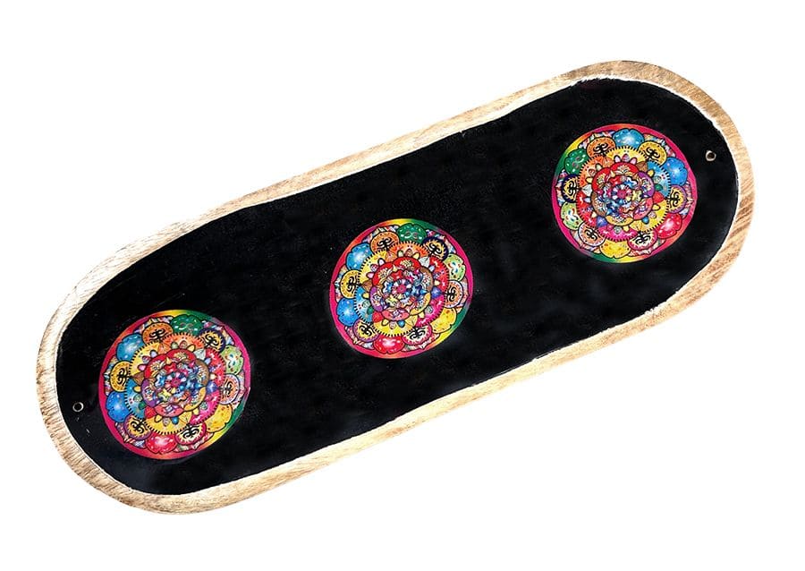 Porte Encens Mango Meena Work Noir Mandala 28cm chez Arabesk|cz