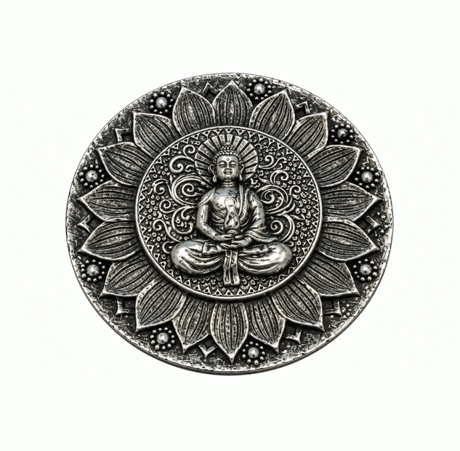 Kulatý stojánek na vonné tyčinky Buddha Lotus, stříbrný, pryskyřice, 10 cm chez Arabesk|cz