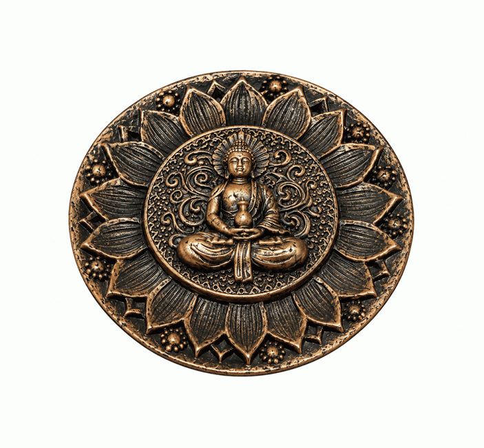 Kulatý držák na vonné tyčinky Buddha Lotos Měděný z pryskyřice 10 cm chez Arabesk