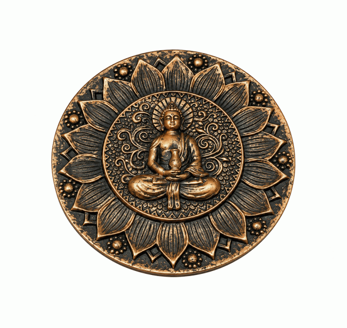 Kulatý držák na vonné tyčinky Buddha Lotos Měděný z pryskyřice 10 cm chez Arabesk|cz
