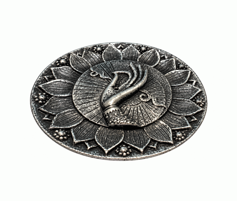 Kulatý stojan na vonné tyčinky Dlaň Óm Lotos, stříbrný, pryskyřice, 10 cm chez Arabesk