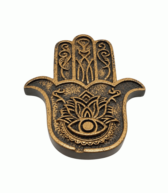 Měděný kadidelník Ruka Fatimy Hamsa z pryskyřice 11 cm chez Arabesk