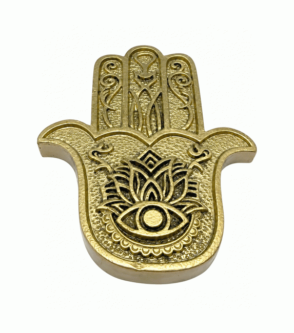 Měděný kadidelník Ruka Fatimy Hamsa z pryskyřice 11 cm chez Arabesk