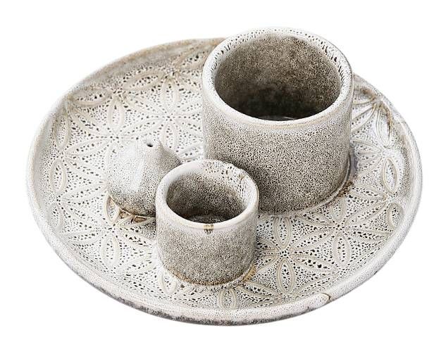 Porte Encens Céramique Beige Fleurs de Vie pour Palo Santo et Sauge Blanche  13cm chez Arabesk
