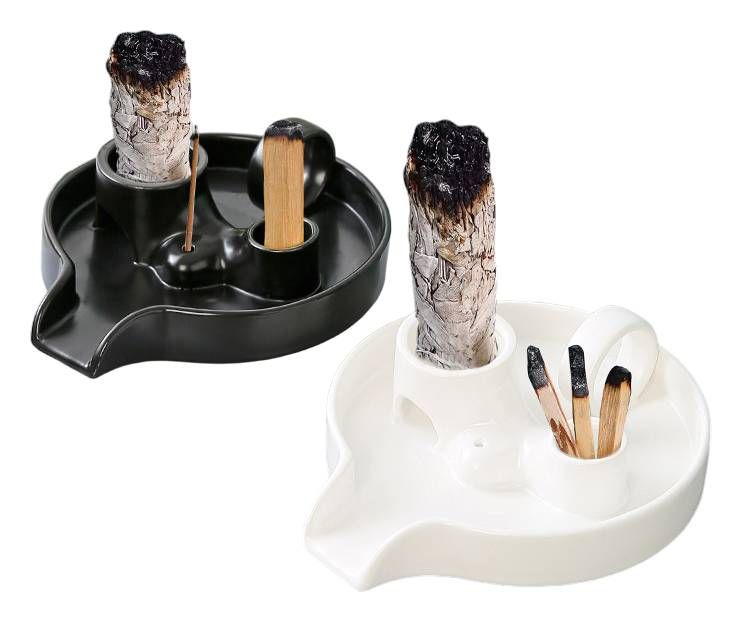 Porte Encens Céramique Blanc pour Palo Santo et Sauge Blanche  18.50cm chez Arabesk|cz