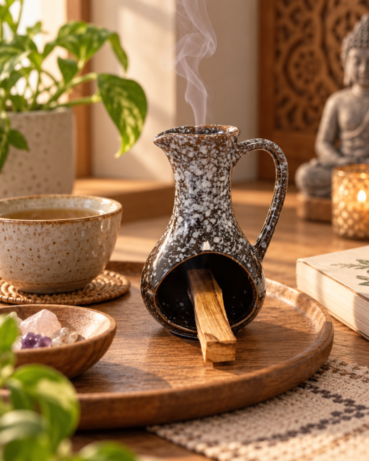 Černý keramický kadidelnice s tečkovaným vzorem 12 cm chez Arabesk|cz